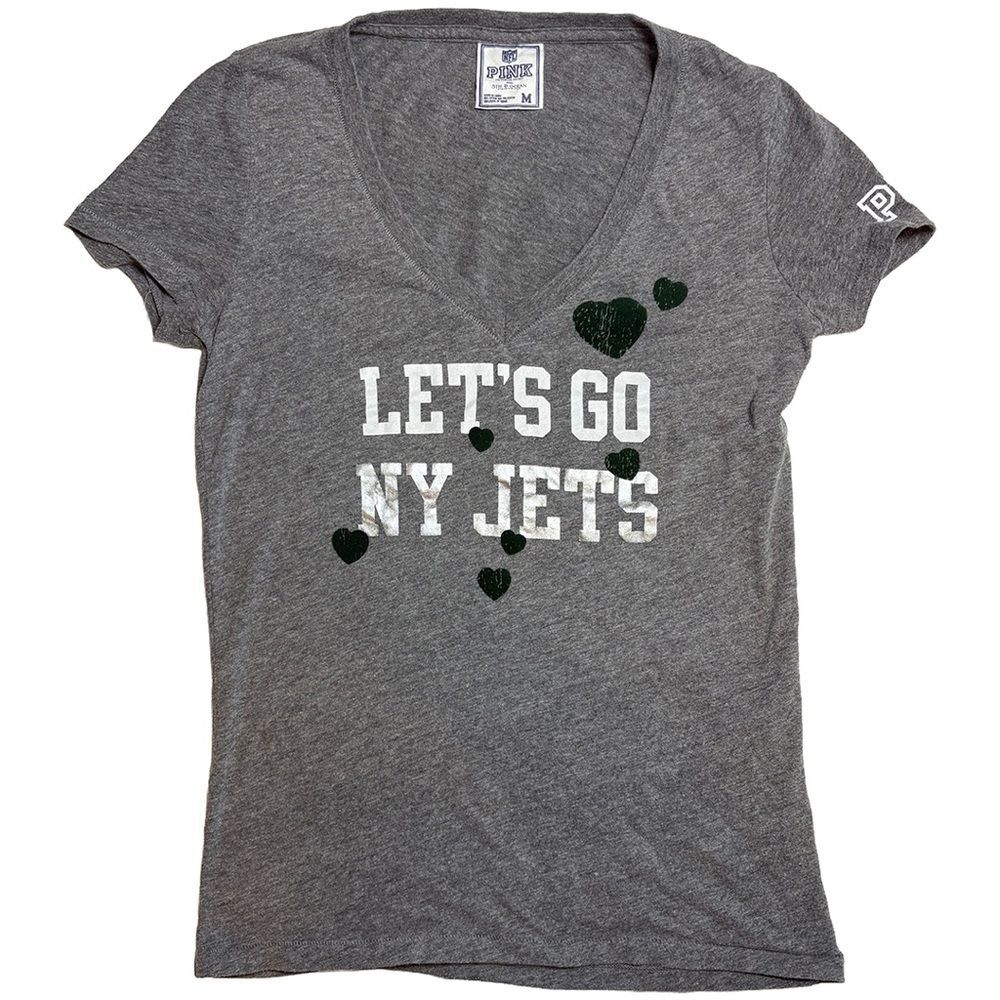 PINK Victoria’s Secret NFL New York Jets V Neck Tee | Y2K Varsity Football Top